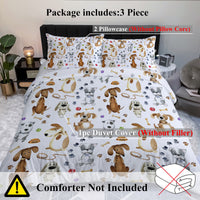 HKM-689555 Kids' Pastel Animal Duvet Cover Set with Dog Paws Pattern - 3 Pieces, Soft Microfiber, Machine Washable