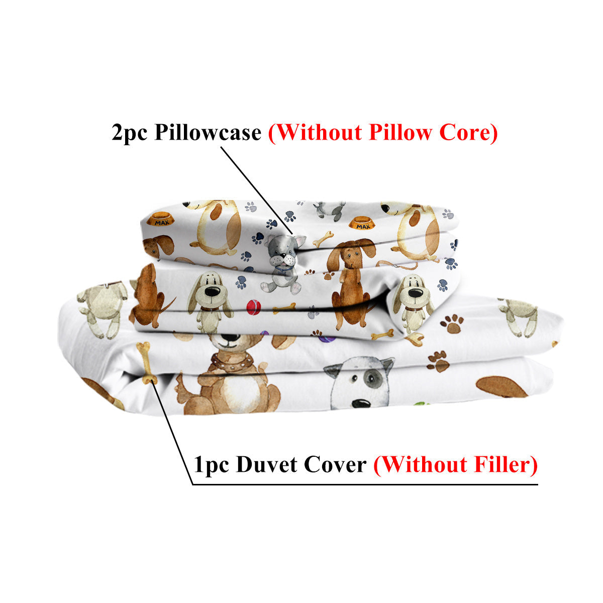 HKM-689555 Kids' Pastel Animal Duvet Cover Set with Dog Paws Pattern - 3 Pieces, Soft Microfiber, Machine Washable
