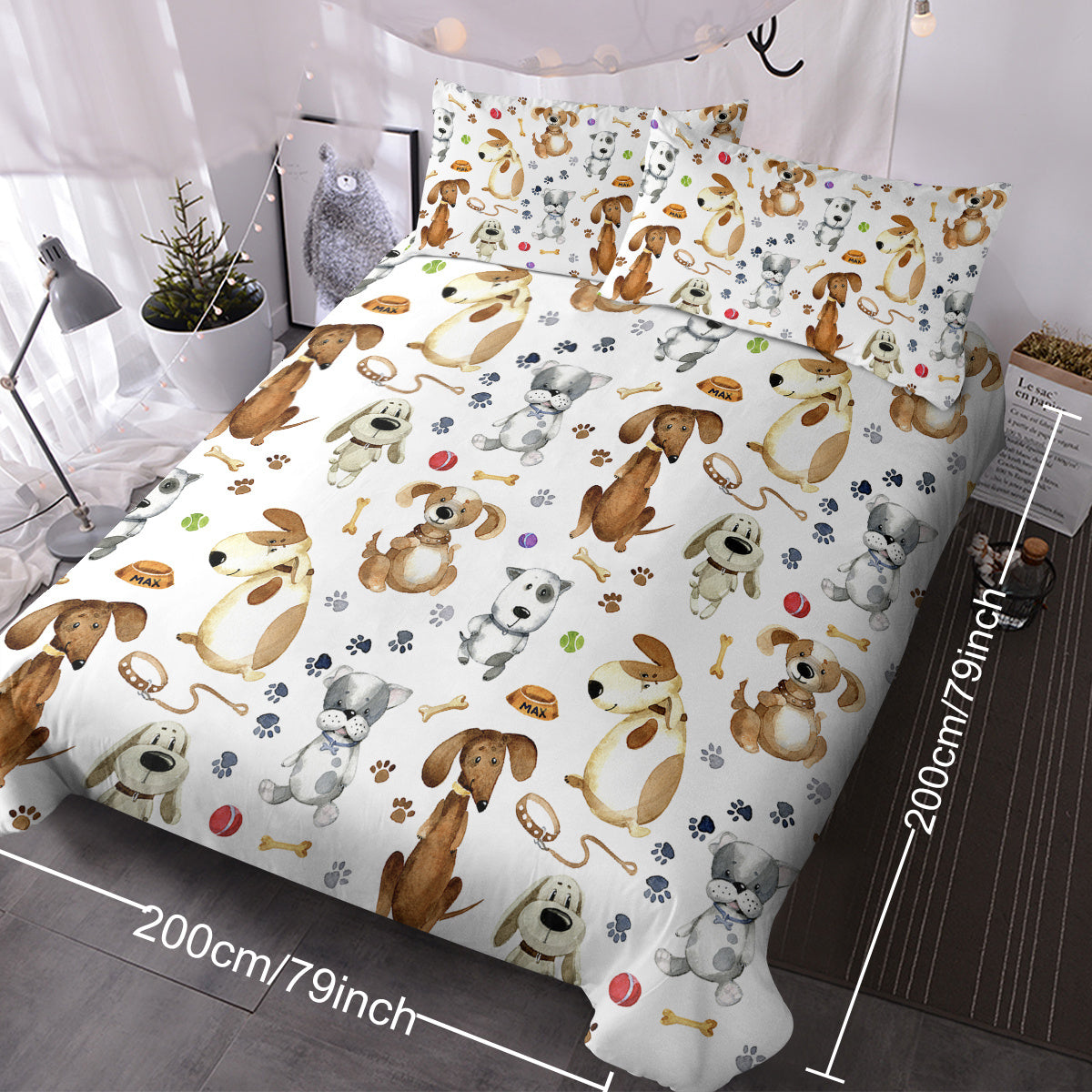 HKM-689555 Kids' Pastel Animal Duvet Cover Set with Dog Paws Pattern - 3 Pieces, Soft Microfiber, Machine Washable