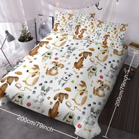 HKM-689555 Kids' Pastel Animal Duvet Cover Set with Dog Paws Pattern - 3 Pieces, Soft Microfiber, Machine Washable