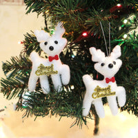 HKM-689683 Christmas White Fawn Plastic Flannel Ornament Pendant - 11cm, Set of 2