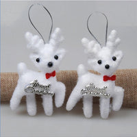 HKM-689683 Christmas White Fawn Plastic Flannel Ornament Pendant - 11cm, Set of 2
