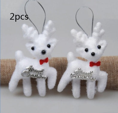 HKM-689683 Christmas White Fawn Plastic Flannel Ornament Pendant - 11cm, Set of 2
