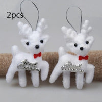 HKM-689683 Christmas White Fawn Plastic Flannel Ornament Pendant - 11cm, Set of 2