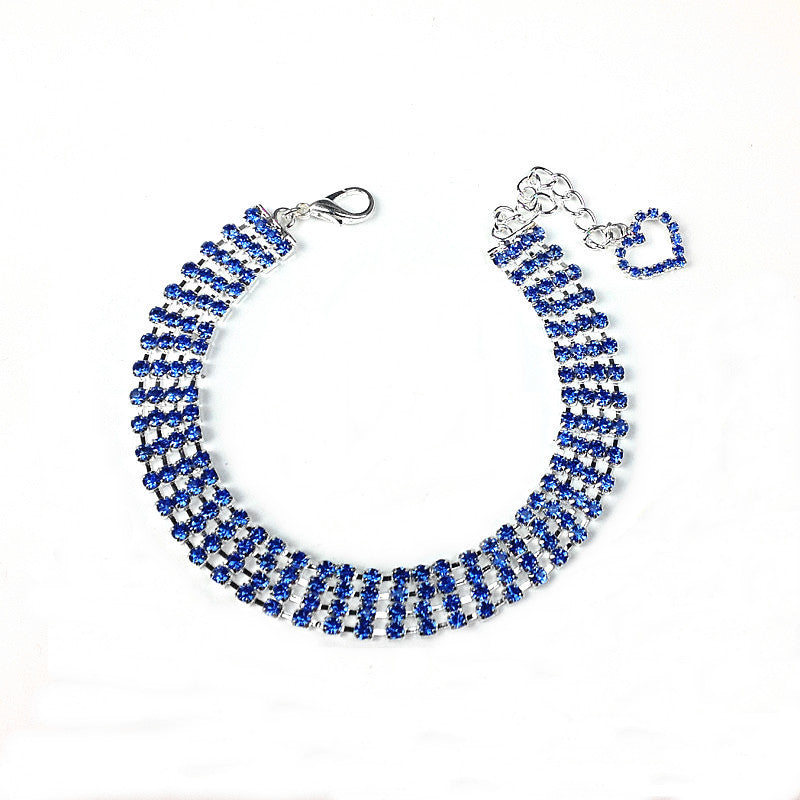 HKM-689747 Four-Row Rhinestone Pet Collar with Heart-Shaped Chain for Dogs and Cats