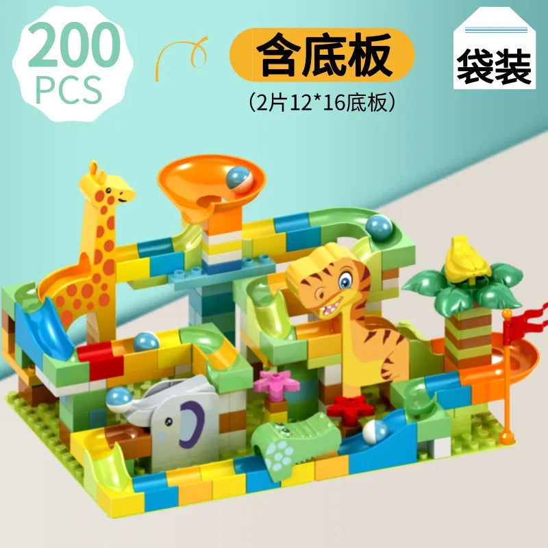 KTX-690067 Big Size Marble Race Run Building Blocks Set - 140pcs Maze Track with Plastic Funnels for Creative DIY Play