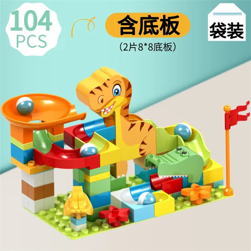 KTX-690067 Big Size Marble Race Run Building Blocks Set - 140pcs Maze Track with Plastic Funnels for Creative DIY Play