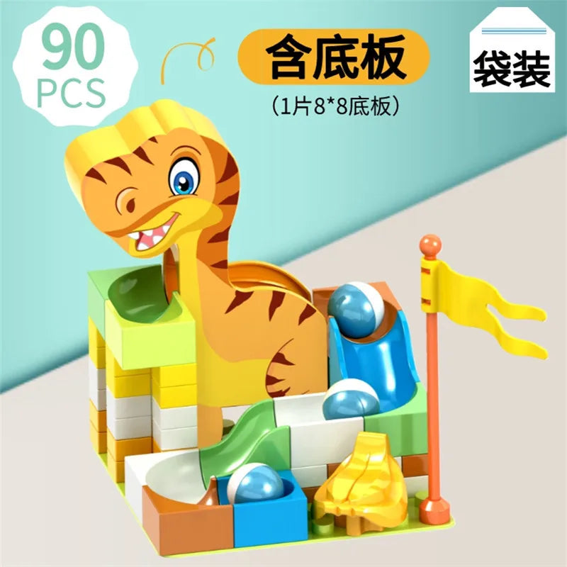 KTX-690067 Big Size Marble Race Run Building Blocks Set - 140pcs Maze Track with Plastic Funnels for Creative DIY Play