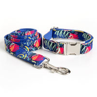 HKM-690067 Blue Graffiti Pet Collar and Leash Set for XS to XL Pets
