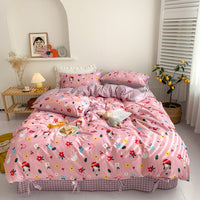 HKM-690067 Small Floral Cotton Bedding Set - Four-Piece Pastoral Style for Twin, Full, or King Beds