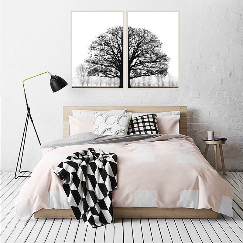 HKM-690323 Modern Black and White Winter Trees Decorative Canvas Art for Bedroom Wall Décor