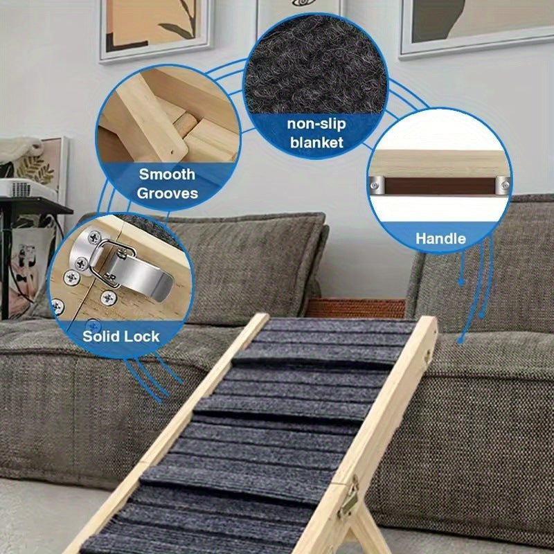 HKM-690387 Wooden Folding Pet Ladder for Easy Access - Perfect for Older Dogs
