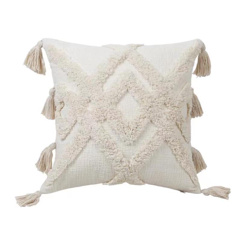 HKM-690451 Tufted Geometric Cotton and Linen Cushion Cover - 45x45 cm