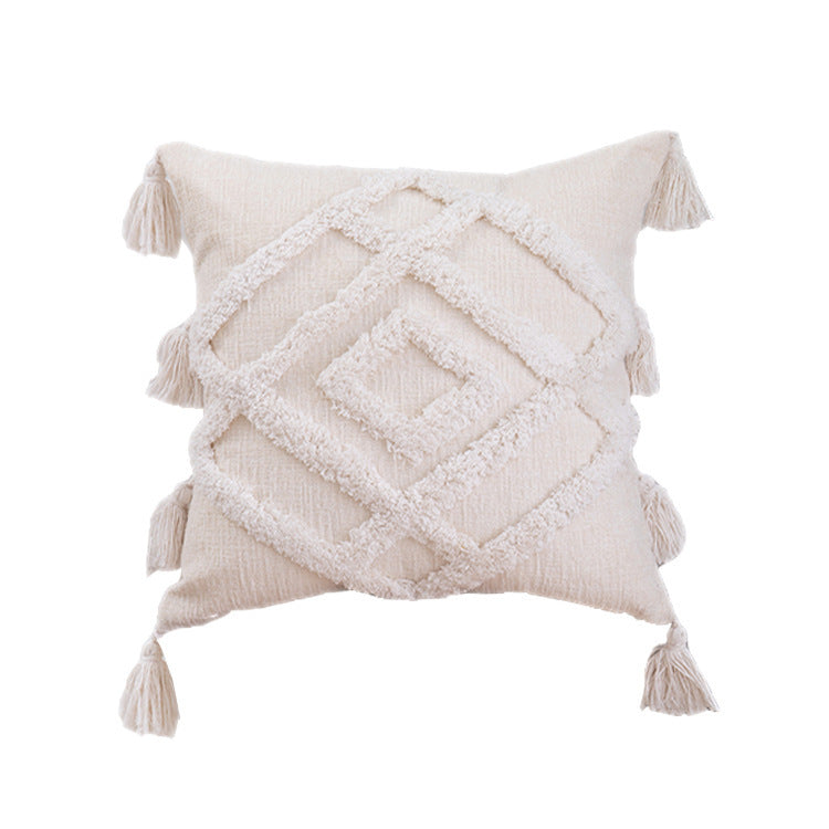HKM-690451 Tufted Geometric Cotton and Linen Cushion Cover - 45x45 cm