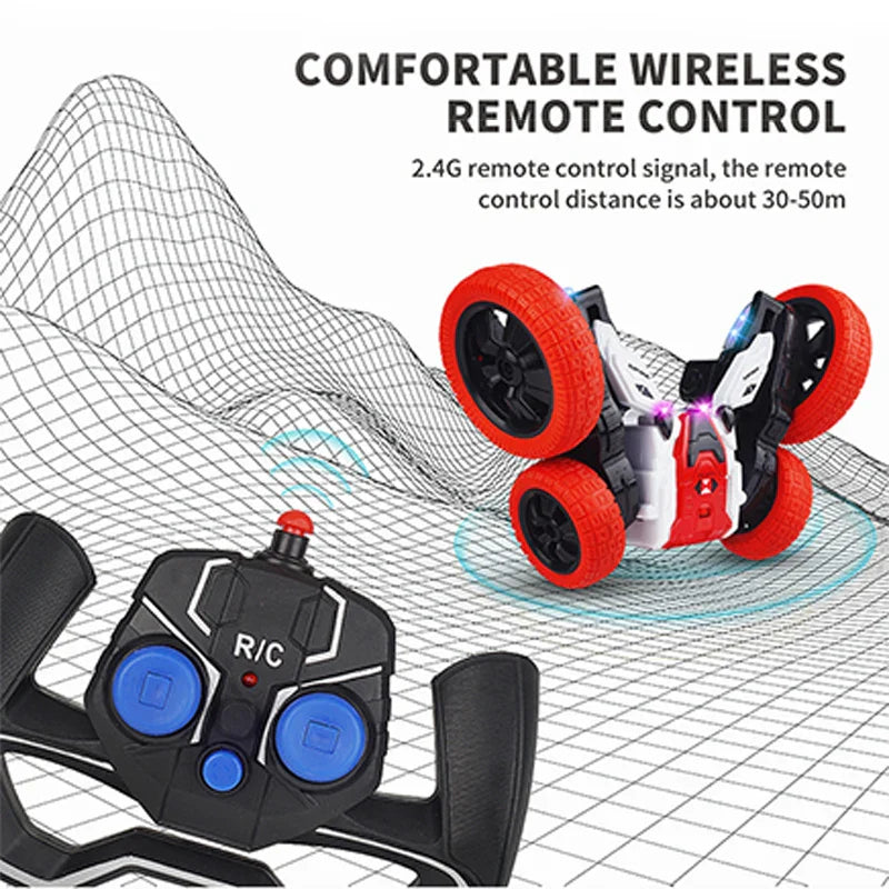 HKM-690643 4WD 2.4GHz Radio Control Stunt Car with 360 Degree Spins and Flips, Double-Sided High Speed, Off-Road Drift Vehicle