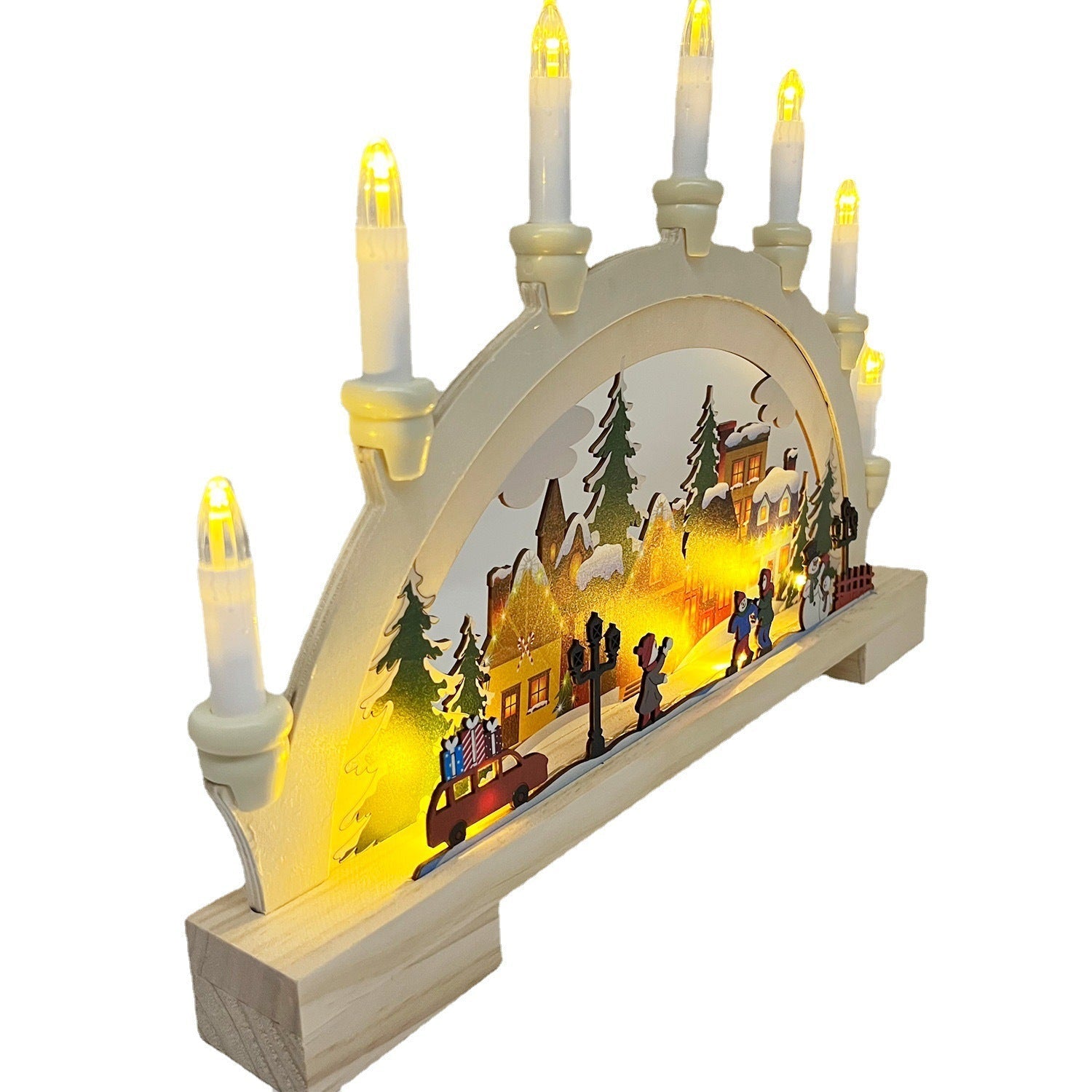 HKM-690835 Wooden LED Bridge Lamp Decoration for Christmas Ambience