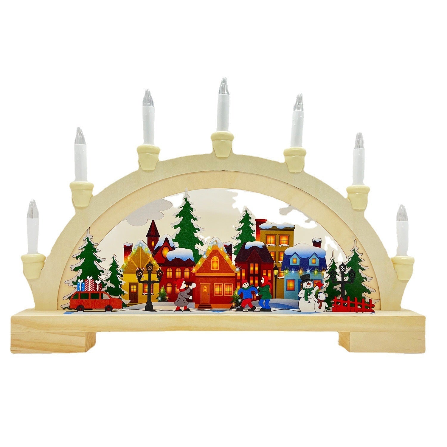HKM-690835 Wooden LED Bridge Lamp Decoration for Christmas Ambience