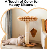 HKM-691027 Cat Tower with Scratching Post, Removable Perch & Interactive Ball Track for Indoor Cats - Brown, Medium