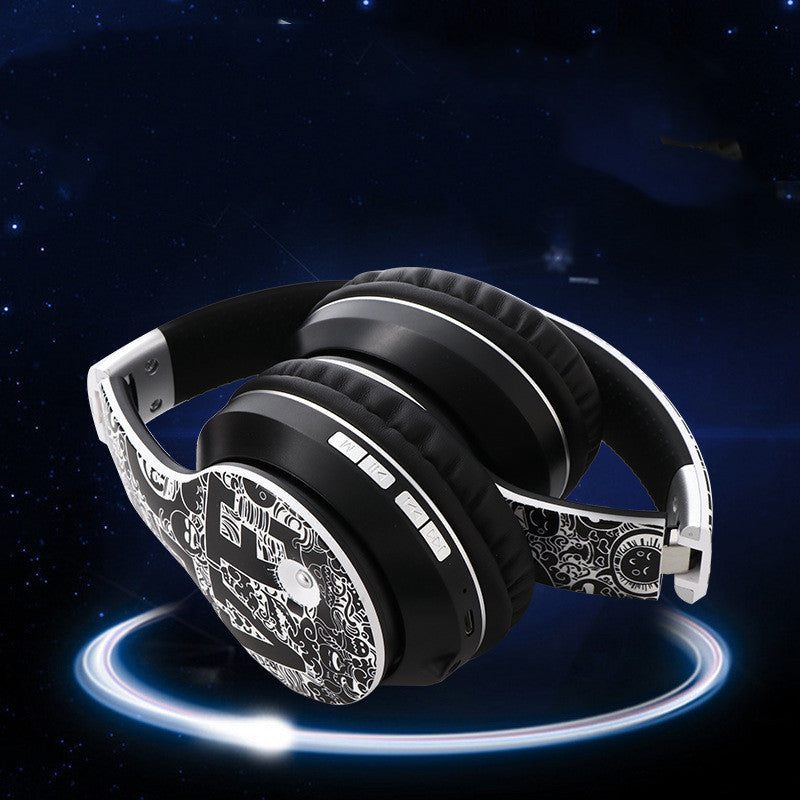HKM-691283 Foldable and Retractable Bluetooth Headset with Stereo Sound and Graffiti Style in White, Gold, Silver, and Red