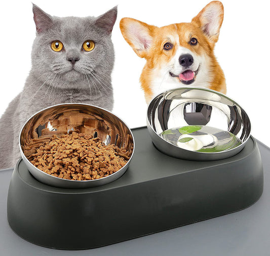 HKM-691411 Pet Anti-Tumble Bowl for Cats and Dogs - Single and Double Bowl Options, ABS and Stainless Steel