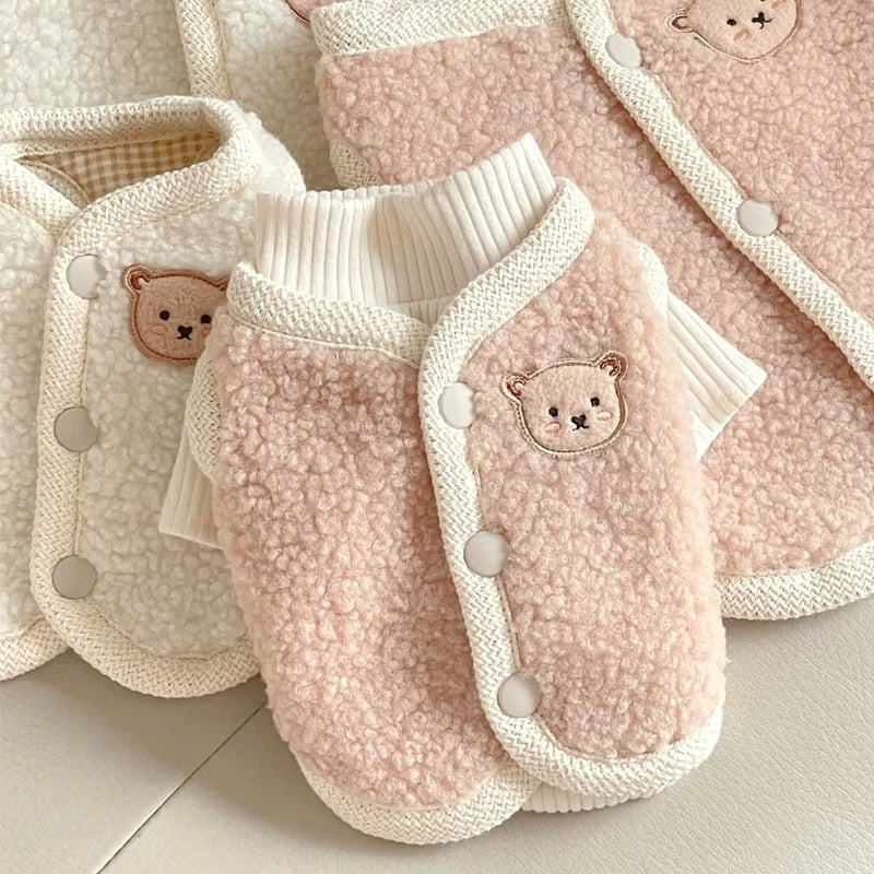 HKM-691539 Thickened Cotton Coat for Cats and Dogs - Autumn/Winter Wear in White/Pink