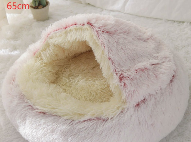 HKM-691923 2 In 1 Dog And Cat Bed Pet Winter Bed Round Plush Warm Bed House Soft Long Plush Pets Bed Pet Products