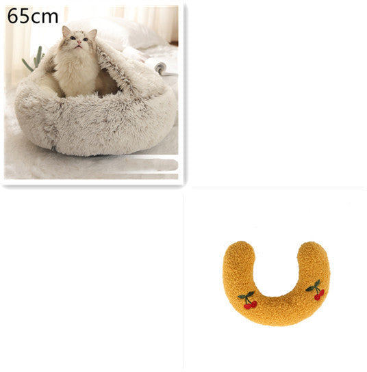 HKM-691923 2 In 1 Dog And Cat Bed Pet Winter Bed Round Plush Warm Bed House Soft Long Plush Pets Bed Pet Products