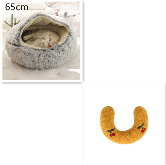 HKM-691923 2 In 1 Dog And Cat Bed Pet Winter Bed Round Plush Warm Bed House Soft Long Plush Pets Bed Pet Products