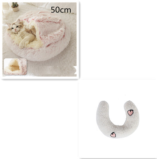 HKM-691923 2 In 1 Dog And Cat Bed Pet Winter Bed Round Plush Warm Bed House Soft Long Plush Pets Bed Pet Products