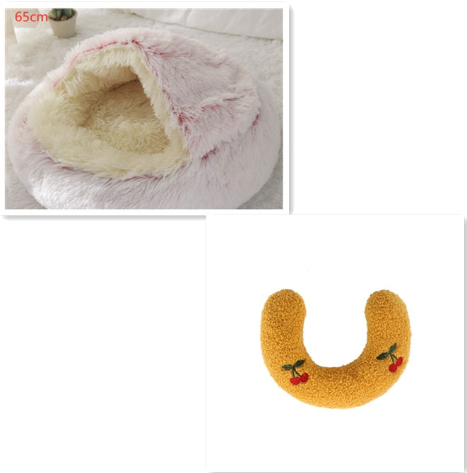 HKM-691923 2 In 1 Dog And Cat Bed Pet Winter Bed Round Plush Warm Bed House Soft Long Plush Pets Bed Pet Products