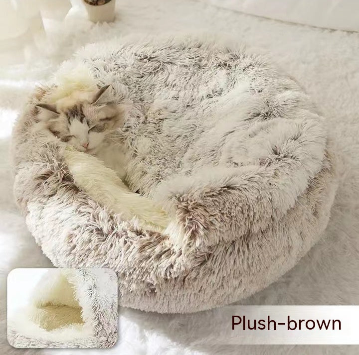 HKM-691923 2 In 1 Dog And Cat Bed Pet Winter Bed Round Plush Warm Bed House Soft Long Plush Pets Bed Pet Products