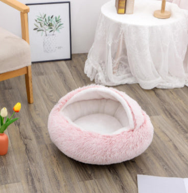 HKM-691923 2 In 1 Dog And Cat Bed Pet Winter Bed Round Plush Warm Bed House Soft Long Plush Pets Bed Pet Products