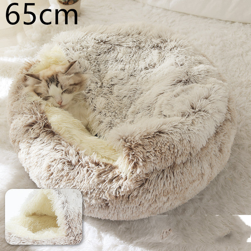 HKM-691923 2 In 1 Dog And Cat Bed Pet Winter Bed Round Plush Warm Bed House Soft Long Plush Pets Bed Pet Products