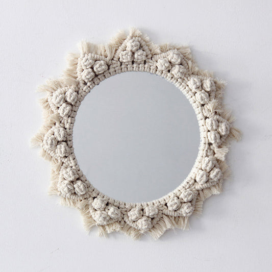 HKM-692371 Handmade Sunflower Heart Mirror Tapestry in Natural Cotton - Decorative, Functional, and Stylish Home Accessory
