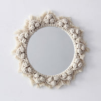 HKM-692371 Handmade Sunflower Heart Mirror Tapestry in Natural Cotton - Decorative, Functional, and Stylish Home Accessory