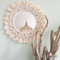 HKM-692371 Handmade Sunflower Heart Mirror Tapestry in Natural Cotton - Decorative, Functional, and Stylish Home Accessory