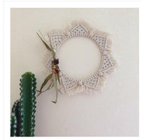 HKM-692371 Handmade Sunflower Heart Mirror Tapestry in Natural Cotton - Decorative, Functional, and Stylish Home Accessory