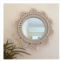 HKM-692371 Handmade Sunflower Heart Mirror Tapestry in Natural Cotton - Decorative, Functional, and Stylish Home Accessory