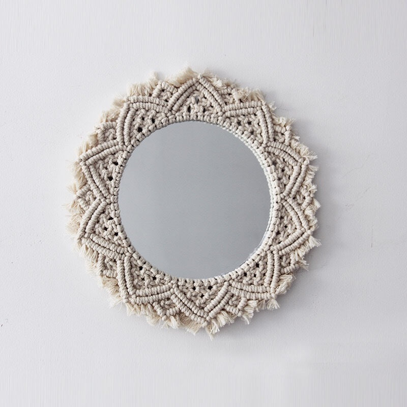HKM-692371 Handmade Sunflower Heart Mirror Tapestry in Natural Cotton - Decorative, Functional, and Stylish Home Accessory
