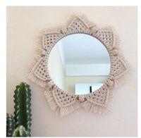 HKM-692371 Handmade Sunflower Heart Mirror Tapestry in Natural Cotton - Decorative, Functional, and Stylish Home Accessory