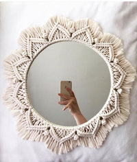 HKM-692371 Handmade Sunflower Heart Mirror Tapestry in Natural Cotton - Decorative, Functional, and Stylish Home Accessory