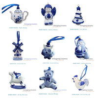 HKM-692499 Ceramic Christmas Tree Pendant Decorations - Blue and White Porcelain, Various Sizes