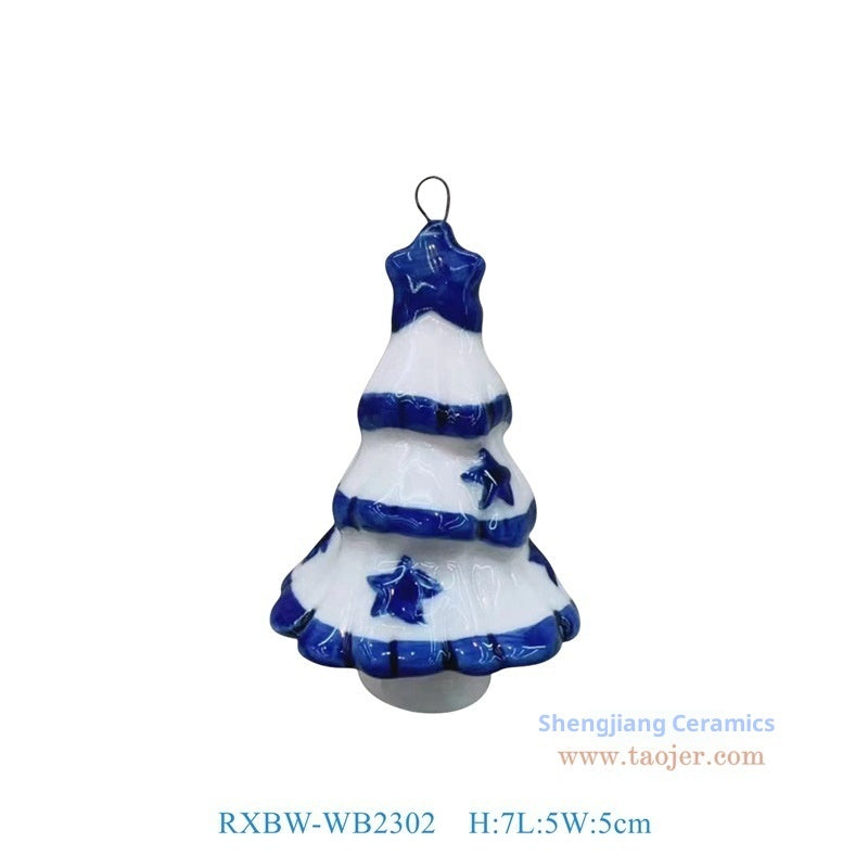 HKM-692499 Ceramic Christmas Tree Pendant Decorations - Blue and White Porcelain, Various Sizes