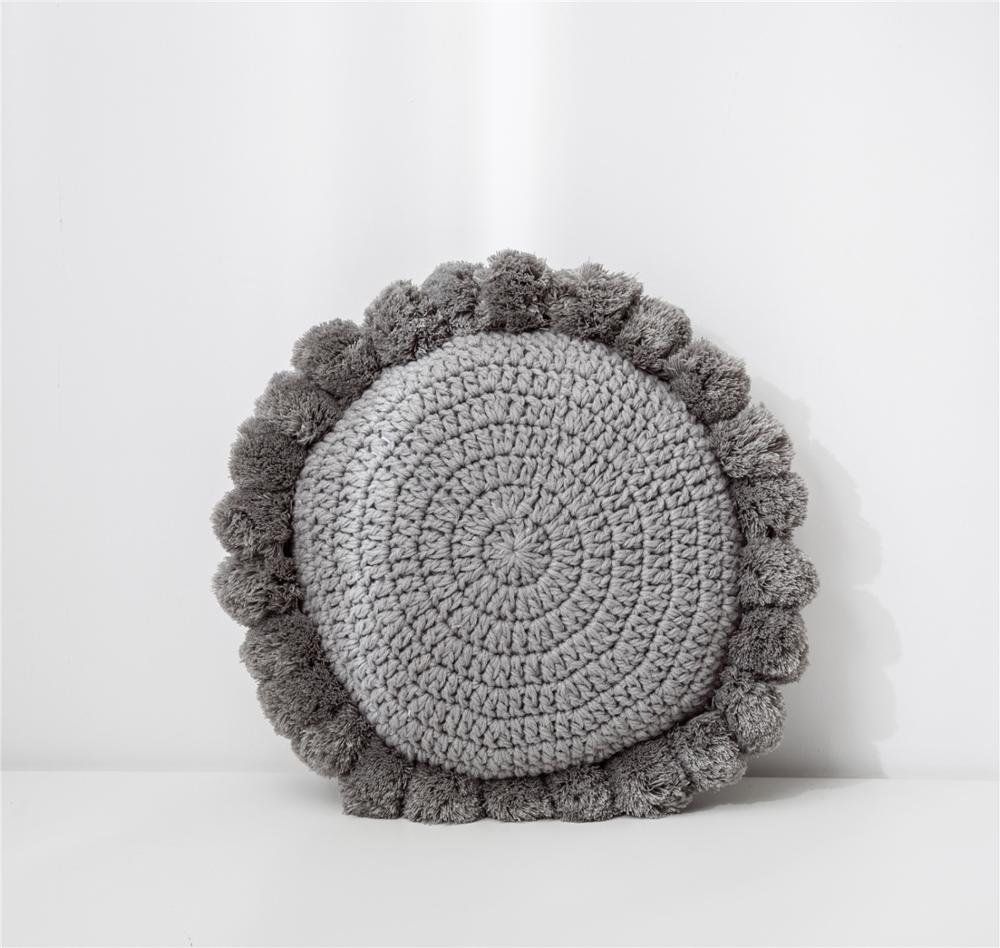HKM-692499 Round Acrylic Sofa Pillow - Round 40CM Living Room Cushion in Hu Qing, Beige, and Gray