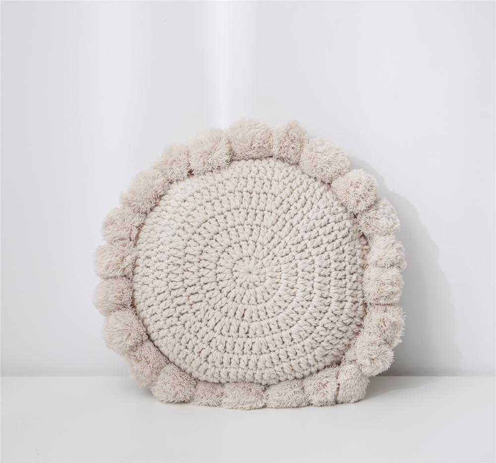HKM-692499 Round Acrylic Sofa Pillow - Round 40CM Living Room Cushion in Hu Qing, Beige, and Gray