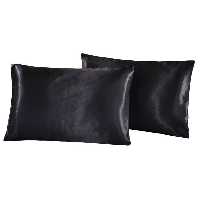 HKM-693075 Satin Imitation Silk Pillowcase Set - Pure Color Polyester Fiber for Double Long Pillows