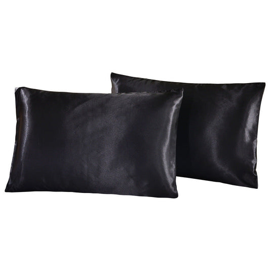 HKM-693075 Satin Imitation Silk Pillowcase Set - Pure Color Polyester Fiber for Double Long Pillows