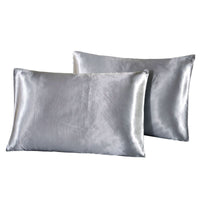 HKM-693075 Satin Imitation Silk Pillowcase Set - Pure Color Polyester Fiber for Double Long Pillows