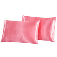 HKM-693075 Satin Imitation Silk Pillowcase Set - Pure Color Polyester Fiber for Double Long Pillows