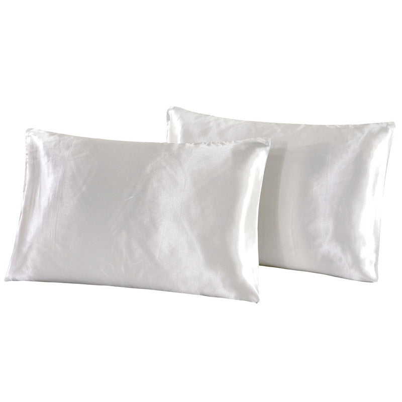 HKM-693075 Satin Imitation Silk Pillowcase Set - Pure Color Polyester Fiber for Double Long Pillows